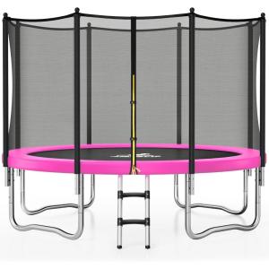 imageTrampoline 8FT 10FT 12FT 14FT 15FT Outdoor Trampolines with Enclosure Net and Ladder Recreational AntiRust Trampolines for Kids and Adults ASTM ApprovedPink