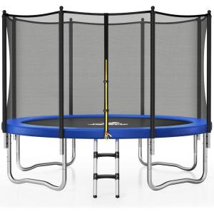 imageTrampoline 8FT 10FT 12FT 14FT 15FT Outdoor Trampolines with Enclosure Net and Ladder Recreational AntiRust Trampolines for Kids and Adults ASTM ApprovedBlue
