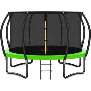 imageTrampoline 8FT 10FT 12FT 14FT 16FT Recreational Trampolines with Enclosure Net and Ladder Outdoor AntiRust Trampolines for Kids and Adults ASTM ApprovedGreen