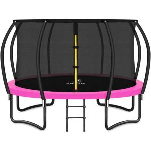 imageTrampoline 8FT 10FT 12FT 14FT 16FT Recreational Trampolines with Enclosure Net and Ladder Outdoor AntiRust Trampolines for Kids and Adults ASTM ApprovedPink