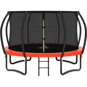 imageTrampoline 8FT 10FT 12FT 14FT 16FT Recreational Trampolines with Enclosure Net and Ladder Outdoor AntiRust Trampolines for Kids and Adults ASTM ApprovedRed