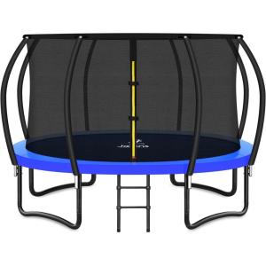 imageTrampoline 8FT 10FT 12FT 14FT 16FT Recreational Trampolines with Enclosure Net and Ladder Outdoor AntiRust Trampolines for Kids and Adults ASTM ApprovedBlue