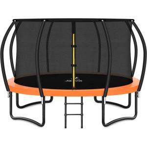 imageTrampoline 8FT 10FT 12FT 14FT 16FT Recreational Trampolines with Enclosure Net and Ladder Outdoor AntiRust Trampolines for Kids and Adults ASTM ApprovedOrange