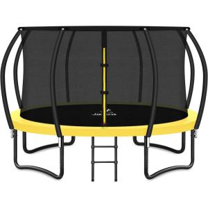 imageTrampoline 8FT 10FT 12FT 14FT 16FT Recreational Trampolines with Enclosure Net and Ladder Outdoor AntiRust Trampolines for Kids and Adults ASTM ApprovedYellow