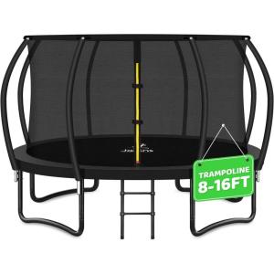 imageTrampoline 8FT 10FT 12FT 14FT 16FT Recreational Trampolines with Enclosure Net and Ladder Outdoor AntiRust Trampolines for Kids and Adults ASTM ApprovedBlack