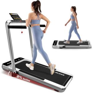 imageTreadmill for Home Walking Pad Treadmill with Incline 2in1 Portable Walking Pad with Handle Bar 330LBS Weight Capacity 25HP Folding Treadmills with Gesture Sensing Control Silver
