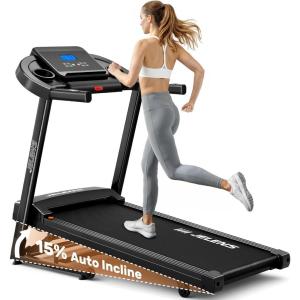 imageTreadmill for Home with 015 Auto Incline Foldable Walking Pad Treadmill with 330LBS Weight Capacity and Pulse Sensors 30HP Quiet Walking Pad with App and LCD DisplayBlack