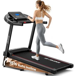 imageTreadmill for Home with 015 Auto Incline Foldable Walking Pad Treadmill with 330LBS Weight Capacity and Pulse Sensors 30HP Quiet Walking Pad with App and LCD DisplayRed
